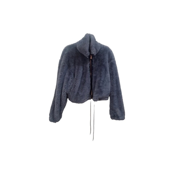 Anthropologie Siz M Bristol Faux Fur Jacket Blue Polyester Full Zip Soft Feel BI - Picture 4 of 10